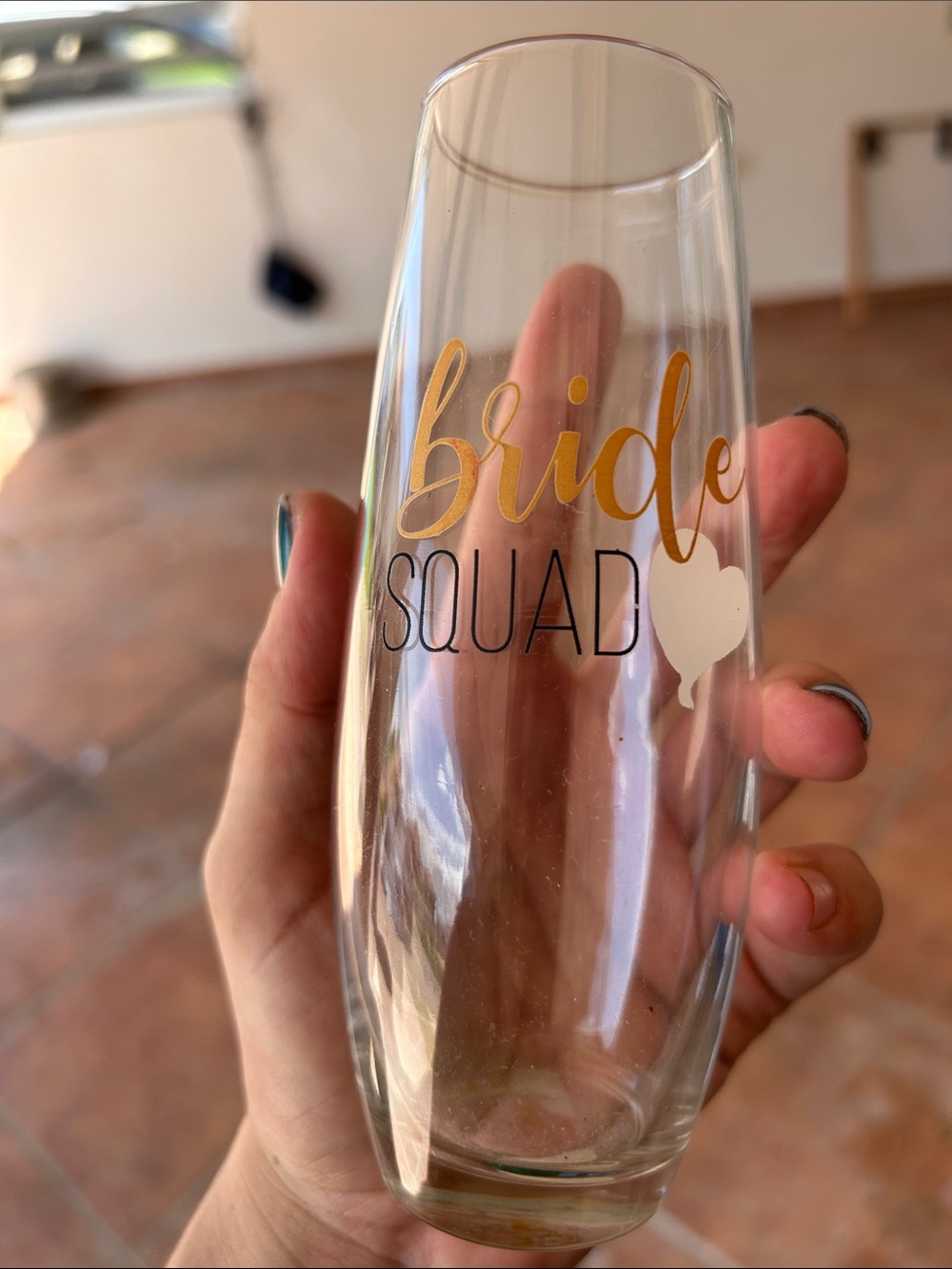 Bride Squad Gold & Black Stemless Champagne Glass - Bridal Party Toasting Glass